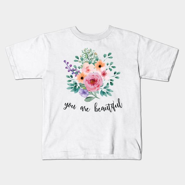 Floral Kids T-Shirt by MunaNazzal